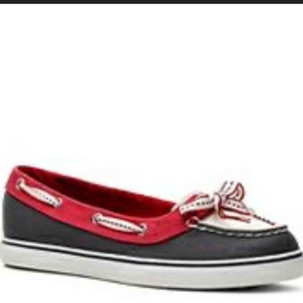 Sperry flats spring red blue classic bow women’s casual nwt